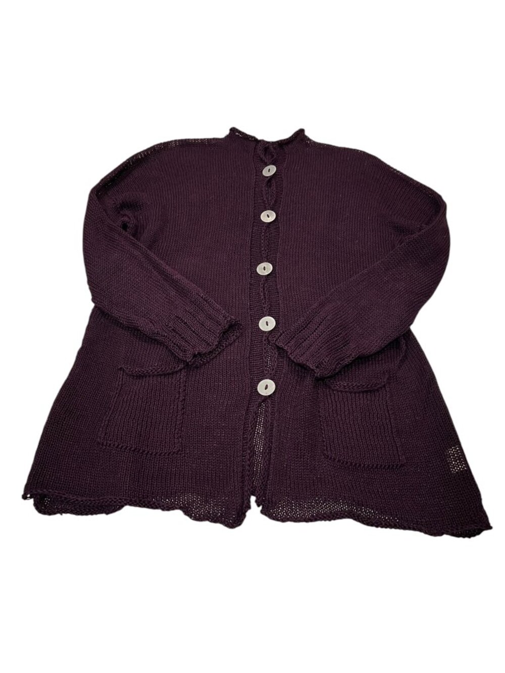 Skif Hand Knit Linen Cardigan, Made in USA, Purple, M
